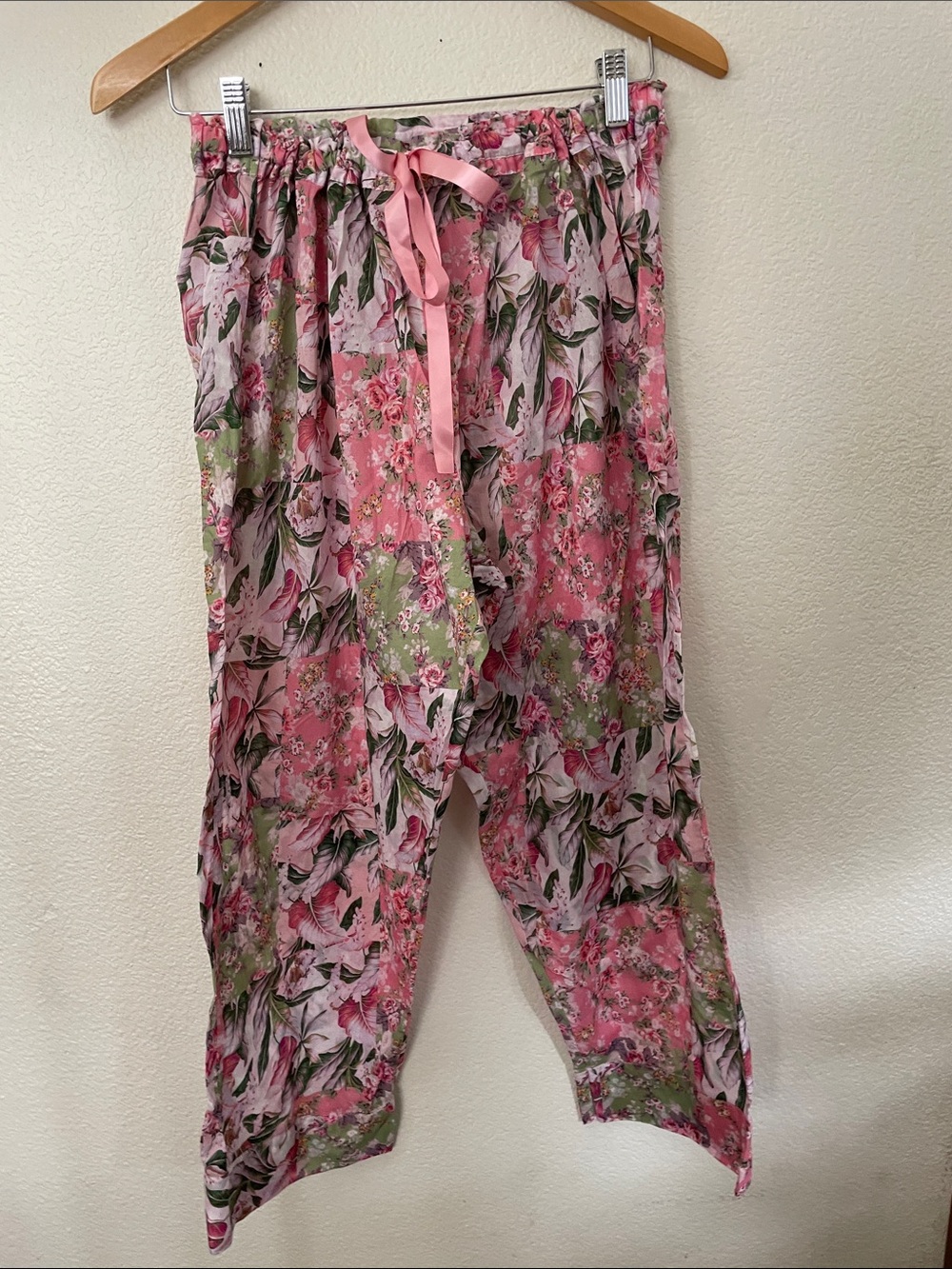 Papinelle Pink Floral patchwork Drawstring Lounge Pants pj bottom 100%cotton XL